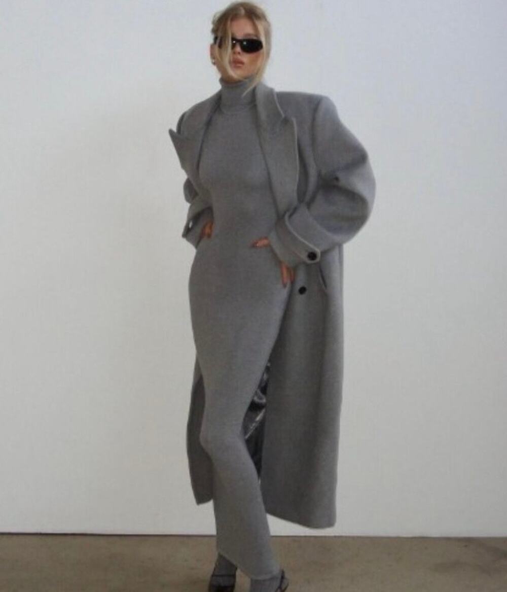 New Helsa Aadi Knit Dress Gray Grey Turtleneck Tank Maxi Sweater Large Long